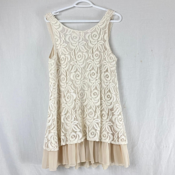 Pretty Angel Cream Beige Lace Overlay Mini Dress - Picture 3 of 12
